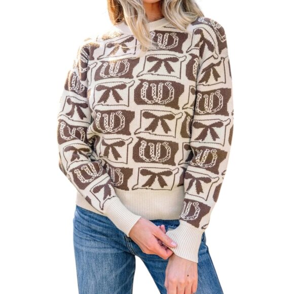 Bow & Horseshoe Western Knit Sweater: The Ultimate Casual & Cozy Look - Picture 3 of 3